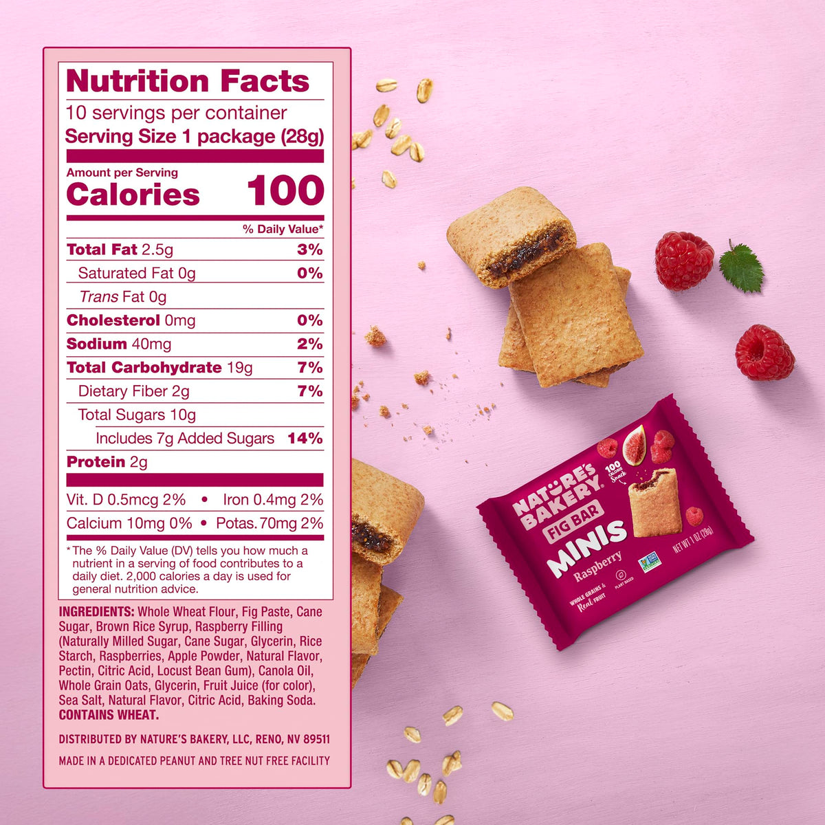 Nature's Bakery Fig Bar Minis Raspberry – Whole Grain, Vegan, Non-GMO (Pack of 6)