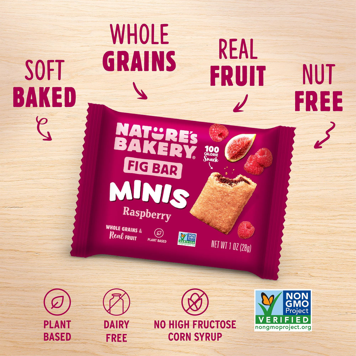 Nature's Bakery Fig Bar Minis Raspberry – Whole Grain, Vegan, Non-GMO (Pack of 6)