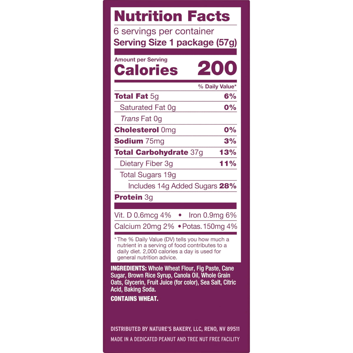 Nature's Bakery Whole Wheat Fig Bars – Original Fig, Vegan & Non-GMO (6 Boxes, 36 Twin Packs)