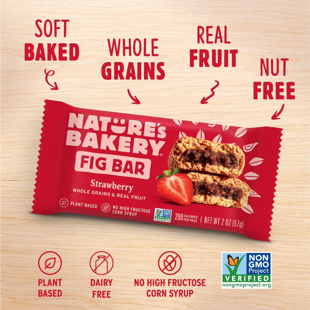 Nature's Bakery Whole Wheat Fig Bars - Strawberry, Real Fruit, Vegan & Non-GMO | 36 Twin Packs