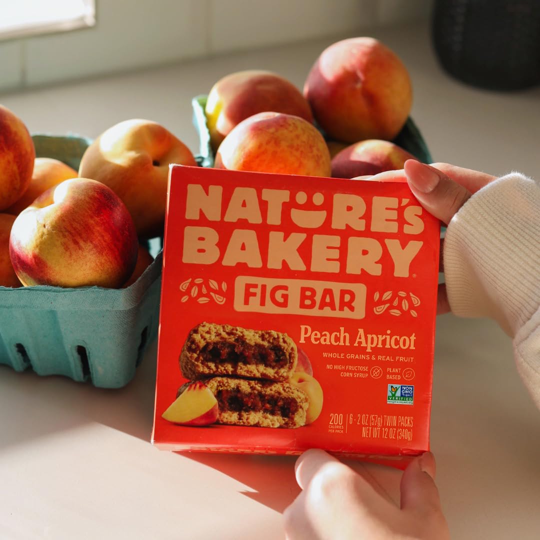 Nature's Bakery Whole Wheat Fig Bars – Peach Apricot, 6 Count (Pack of 6) | Vegan, Non-GMO Snack Bars