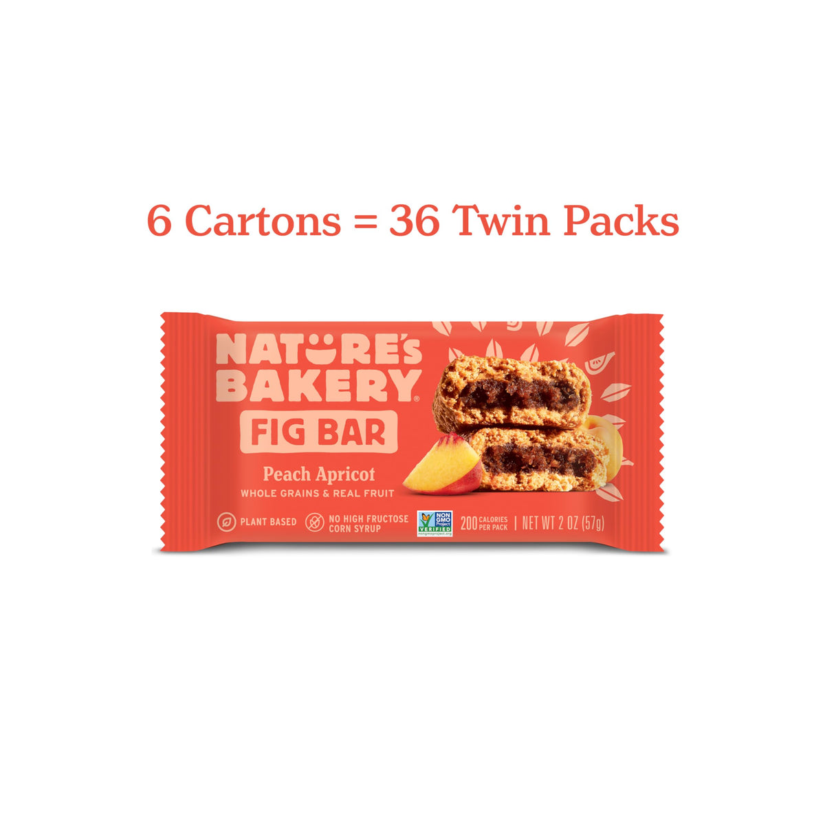 Nature's Bakery Whole Wheat Fig Bars – Peach Apricot, 6 Count (Pack of 6) | Vegan, Non-GMO Snack Bars