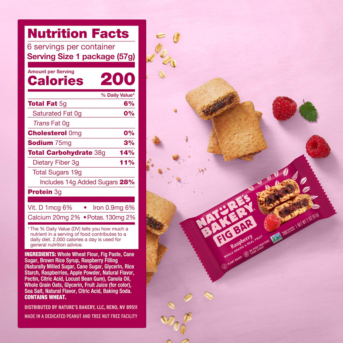 Nature's Bakery Whole Wheat Fig Bars – Raspberry, Real Fruit, Vegan, Non-GMO, 6-Count Pack