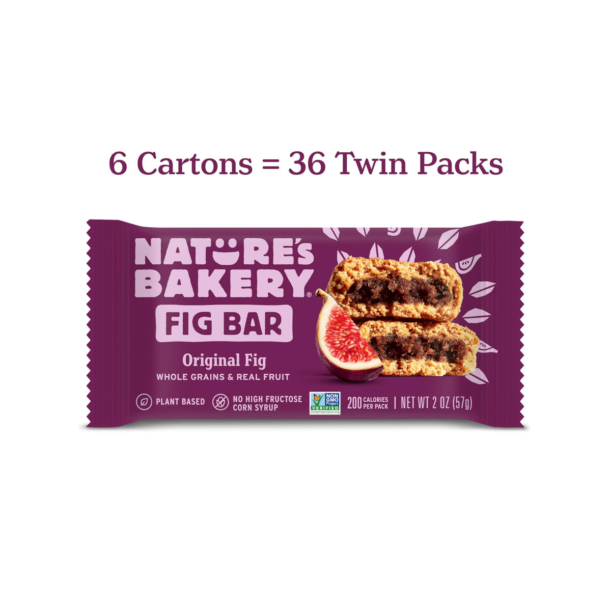 Nature's Bakery Whole Wheat Fig Bars – Original Fig, Vegan & Non-GMO (6 Boxes, 36 Twin Packs)