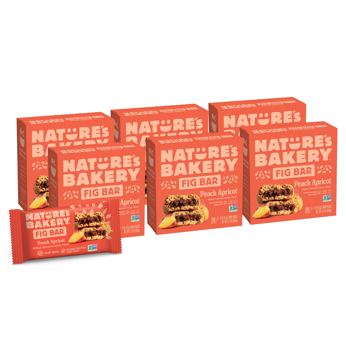 Nature's Bakery Whole Wheat Fig Bars – Peach Apricot, 6 Count (Pack of 6) | Vegan, Non-GMO Snack Bars