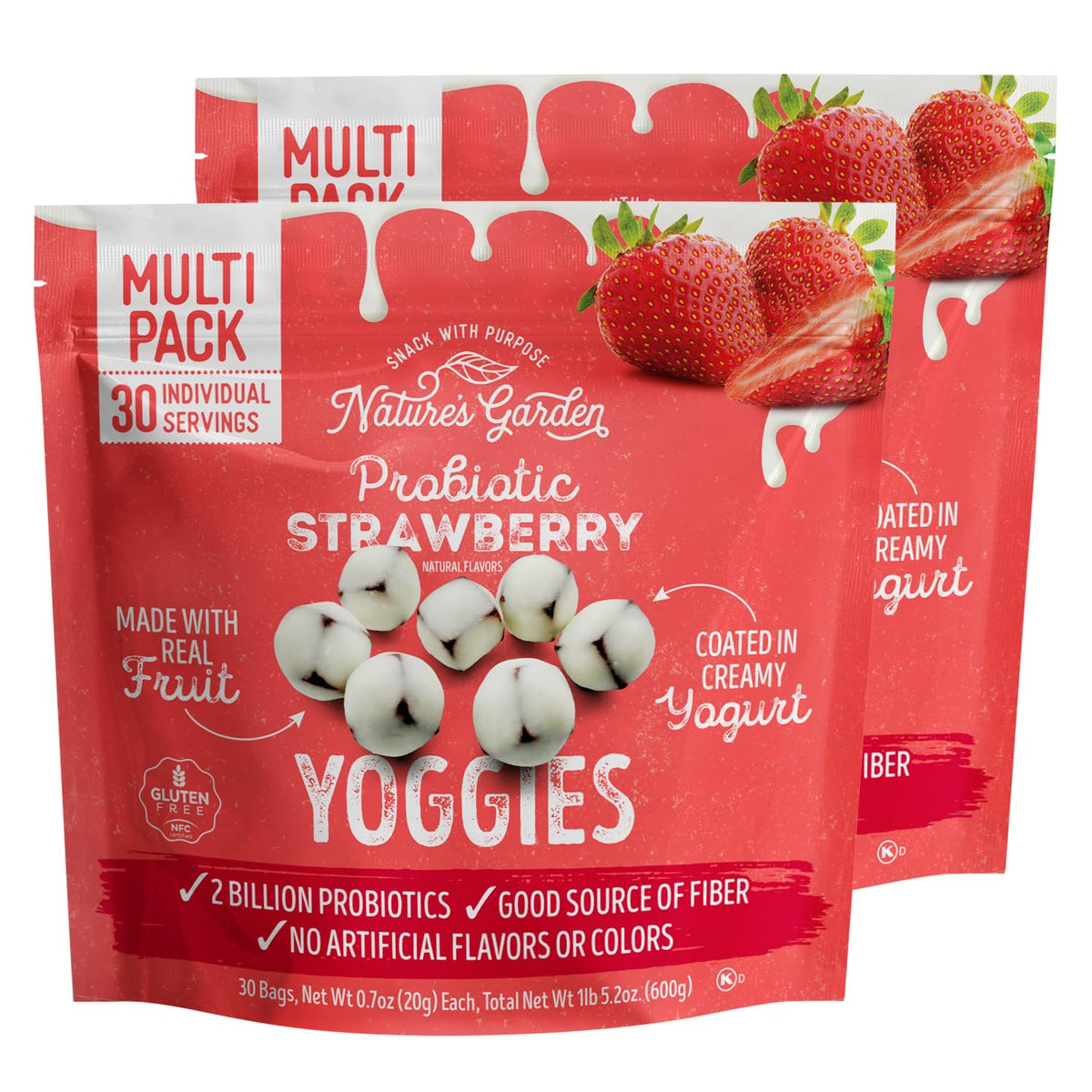 Nature's Garden Probiotic Strawberry Yoggies 21oz Pack of 2 — Strawberry Yogurt-Covered Fruit Bites
