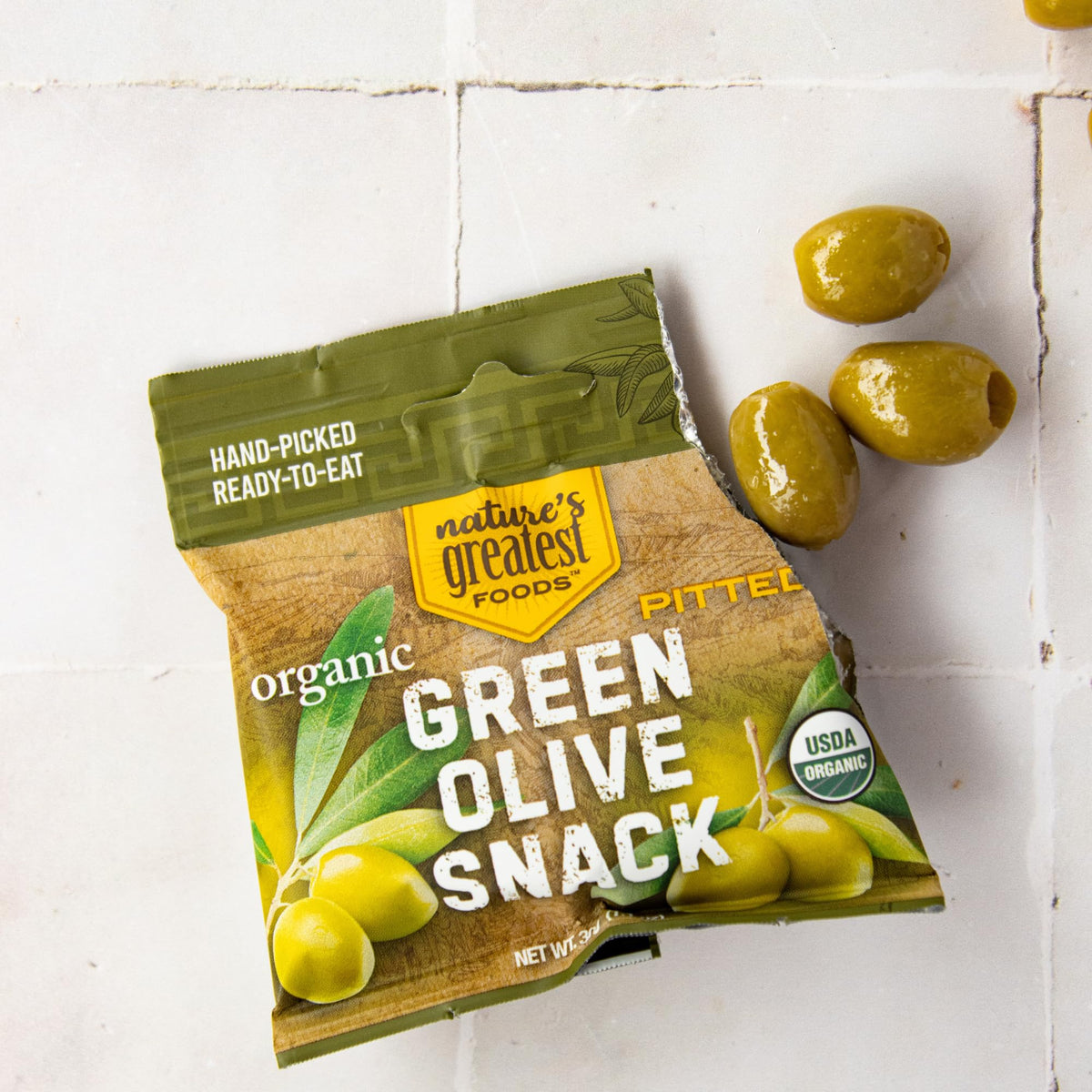 Organic Green Pitted Olive Snack by Nature’s Greatest Foods – 1.1 oz, Ready to Eat, Gluten Free, Kosher (Pack of 24)