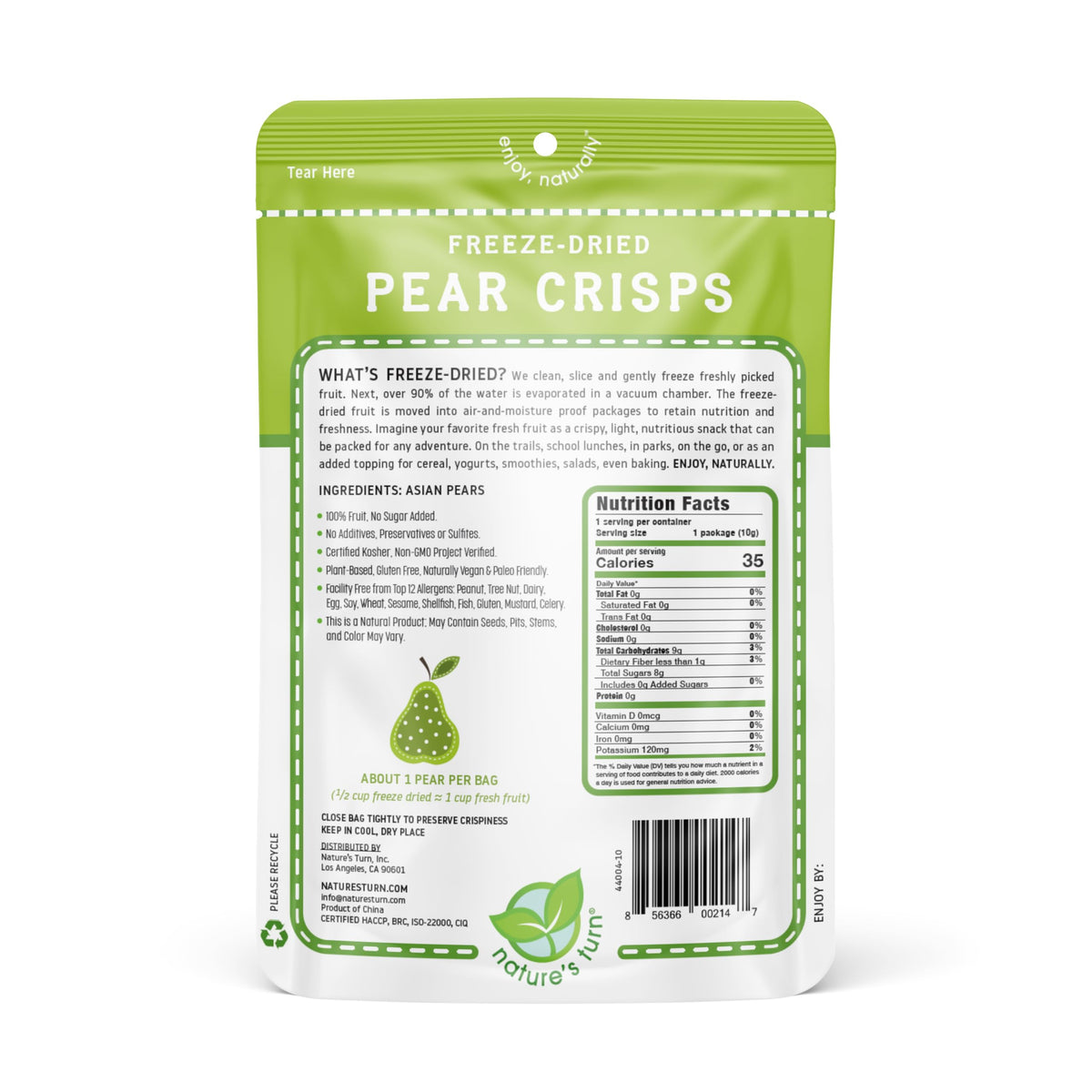 Nature's Turn Freeze-Dried Pear Crisps – Gluten-Free, Plant-Based Snack, 24 Bags