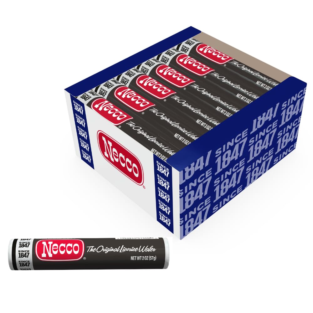 NECCO Wafers Licorice Display Pack – Black Licorice Candy Bulk, 18 Rolls x 2 oz