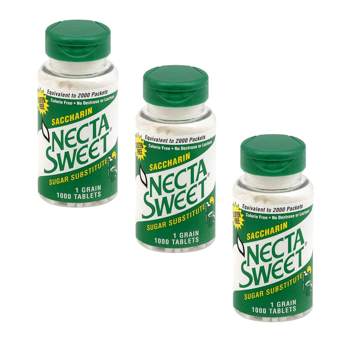 Necta Sweet 1-Grain Saccharin Tablets - Zero-Calorie Sugar Substitutes (3-Pack 1,000-Tablet Bottle)