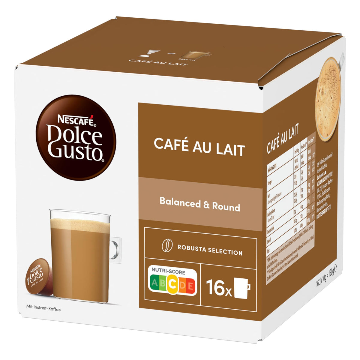 Nescafé Dolce Gusto Café au Lait Capsules - Pack of 6 x 16 | Café Latte Convenience