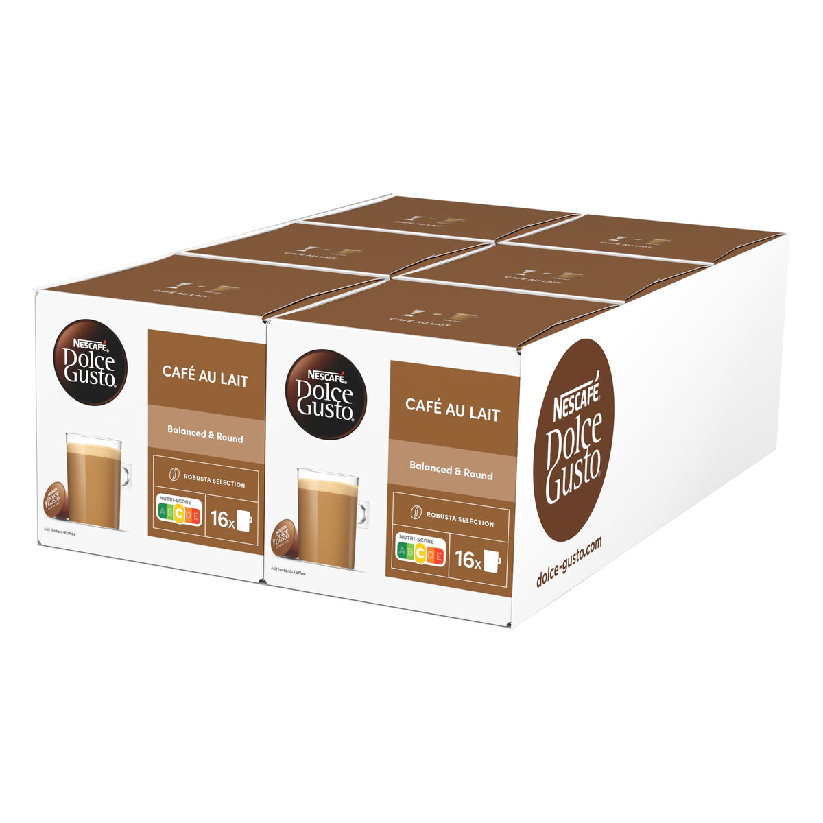 Nescafé Dolce Gusto Café au Lait Capsules - Pack of 6 x 16 | Café Latte Convenience