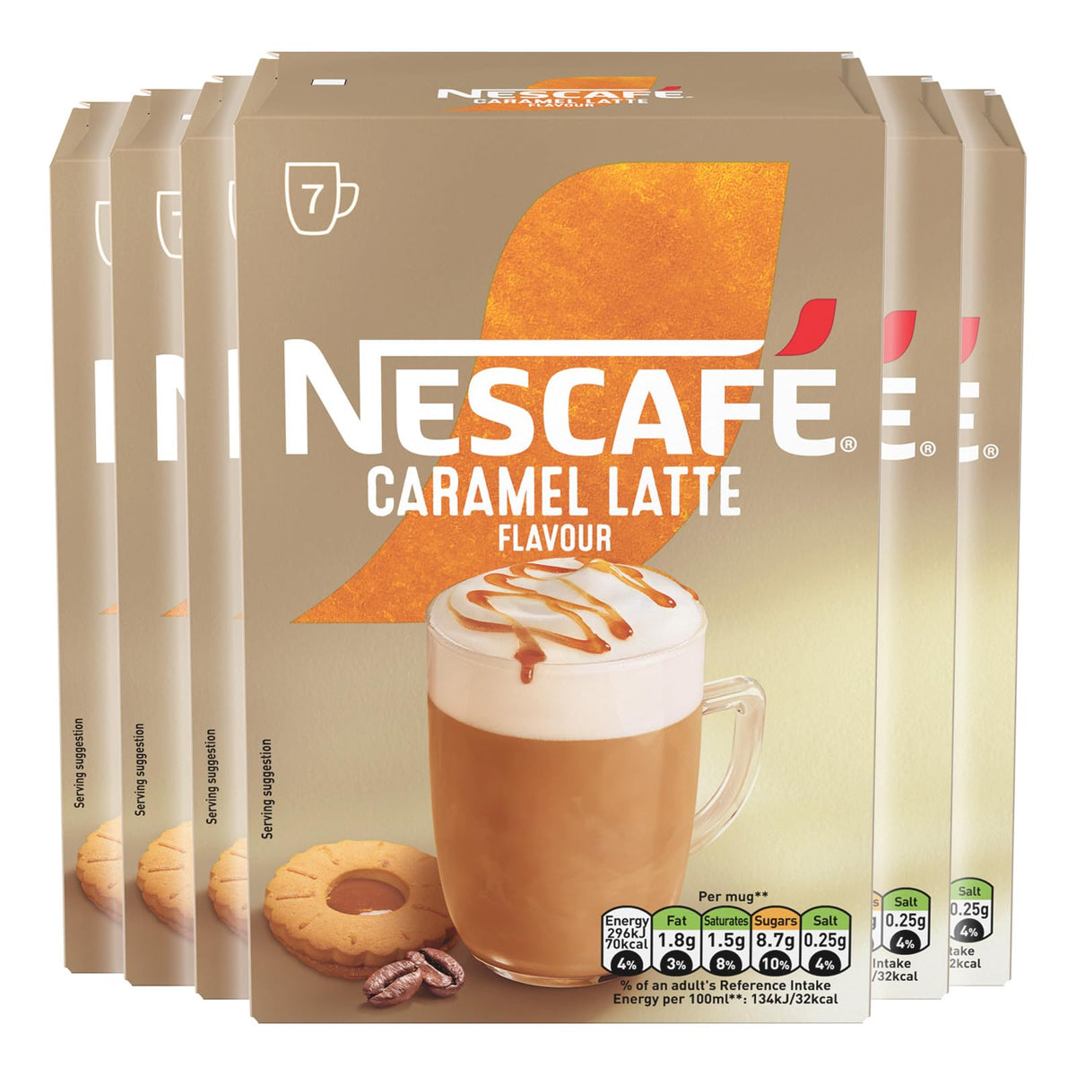 NESCAFÉ LATTE Caramel Instant Coffee Sachets – Pack of 6 (42 Servings)