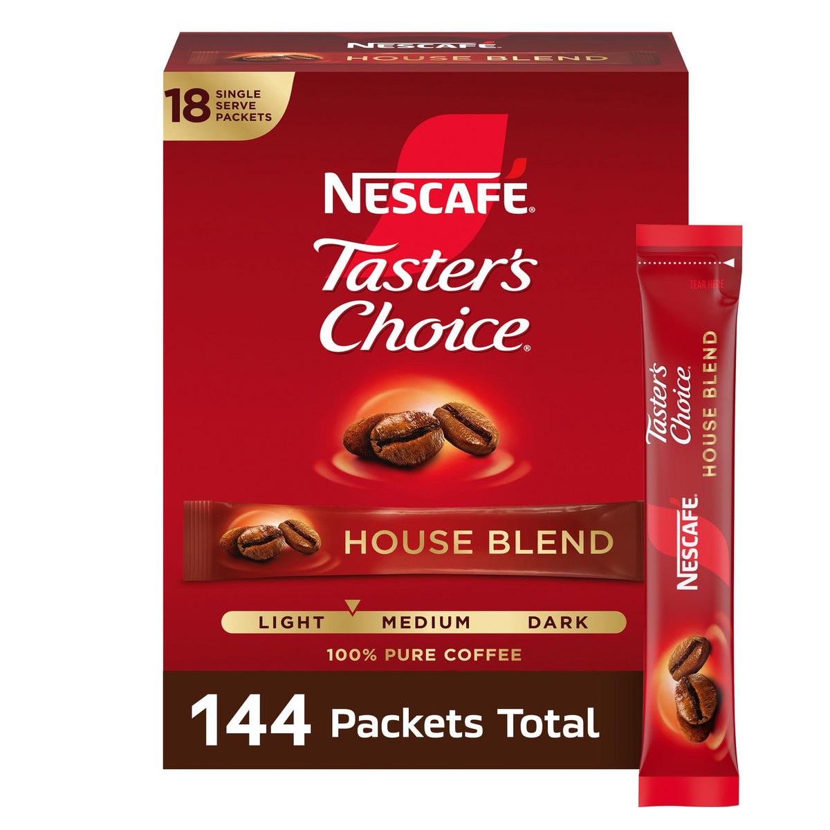 NESCAFÉ Taster's Choice House Blend Instant Coffee Packets – 144 Cups, Light to Medium Roast