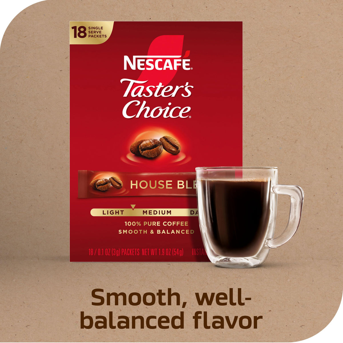 NESCAFÉ Taster's Choice House Blend Instant Coffee Packets – 144 Cups, Light to Medium Roast