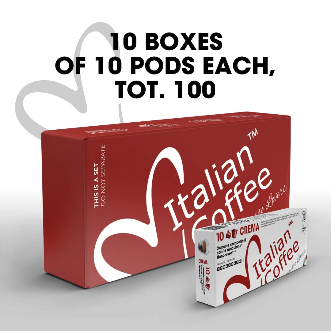 Italian Coffee for Espresso Lovers Pods – 100 Crema Regular, Nespresso Original Compatible (Pack of 100)