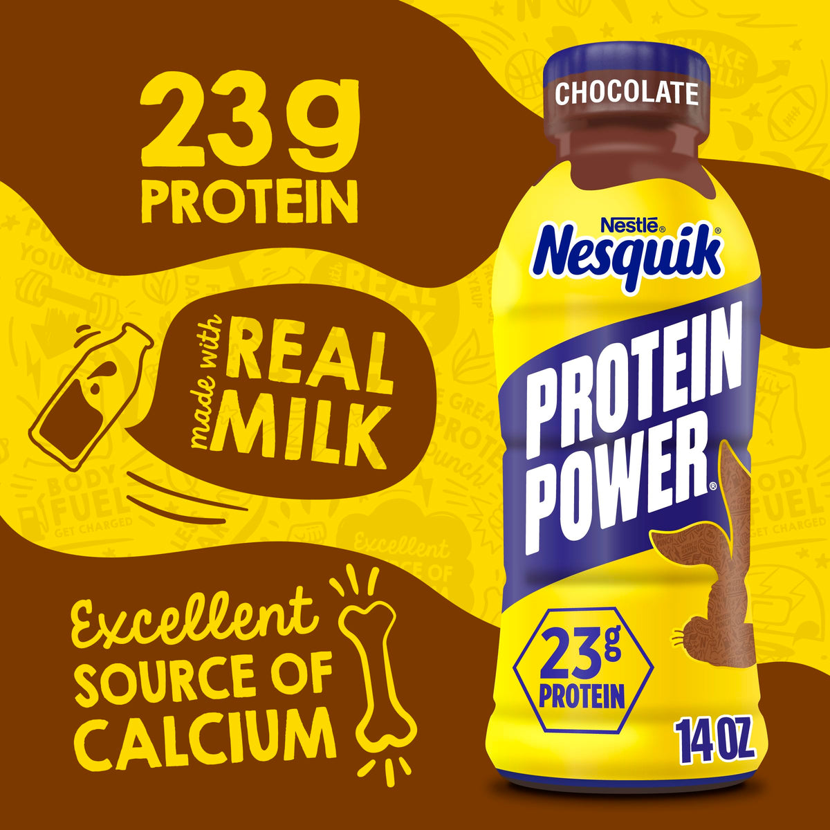 Nesquik Protein Power Ready-To-Drink Chocolate Milk – 23g Protein per Bottle (12 x 14 fl oz)