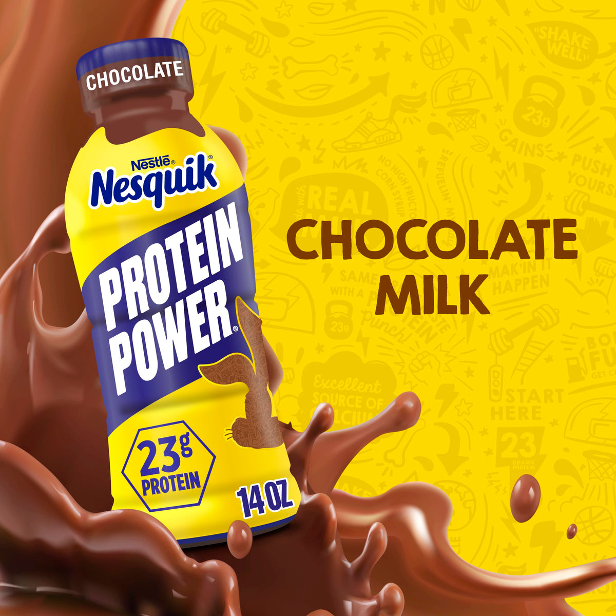 Nesquik Protein Power Ready-To-Drink Chocolate Milk – 23g Protein per Bottle (12 x 14 fl oz)