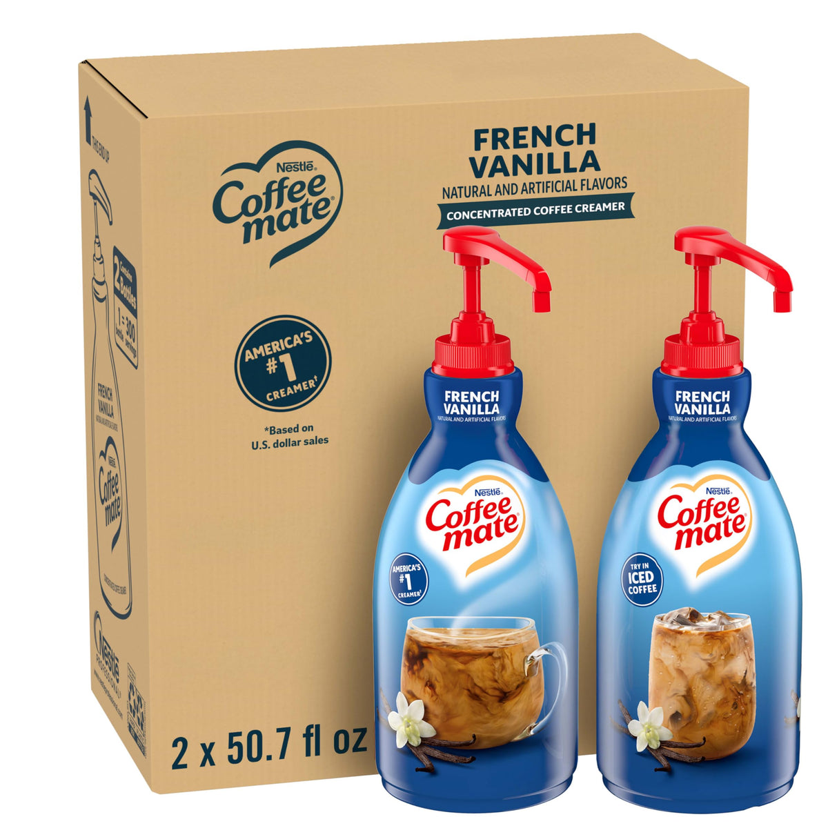 Nestle Coffee mate French Vanilla Liquid Concentrate Pump Bottle (2-Pack) – Non-Dairy Creamer, No Refrigeration, 50.7 fl oz
