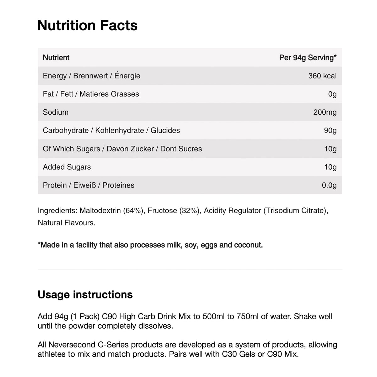 NeverSecond C90 High Carb Drink Mix – Citrus, 8 Servings | Hydration & Nutrition for Ultra Endurance