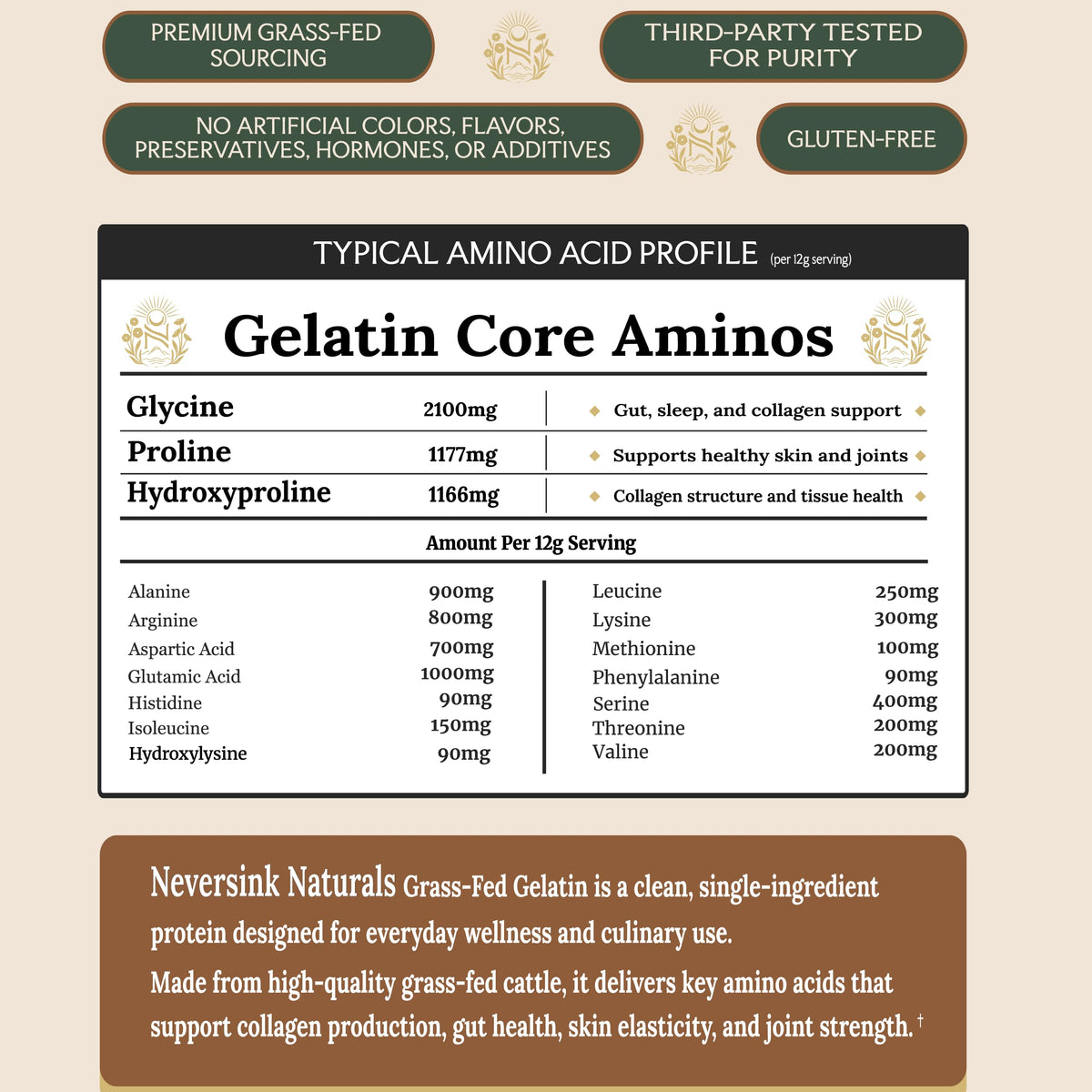 Neversink Naturals Grass Fed Gelatin Powder - Unflavored, 11g Protein, Keto & Paleo