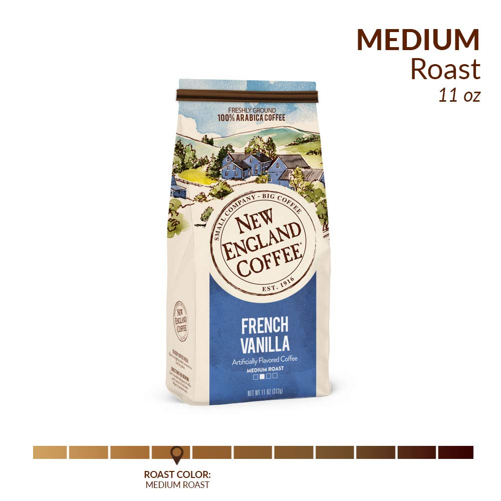 New England Coffee French Vanilla Medium Roast Ground Coffee, 11oz Bag (Pack of 3)