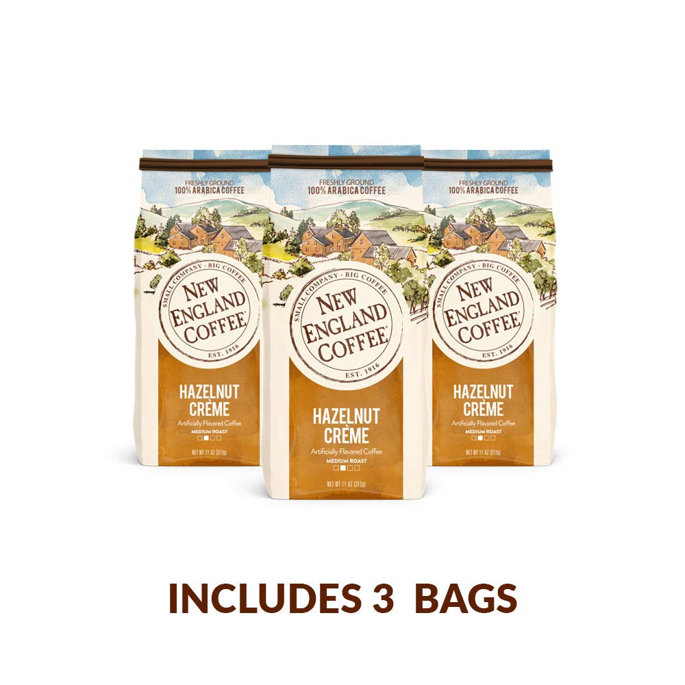 New England Coffee Hazelnut Creme Medium Roast Ground Coffee — 11oz Bag (Pack of 3)