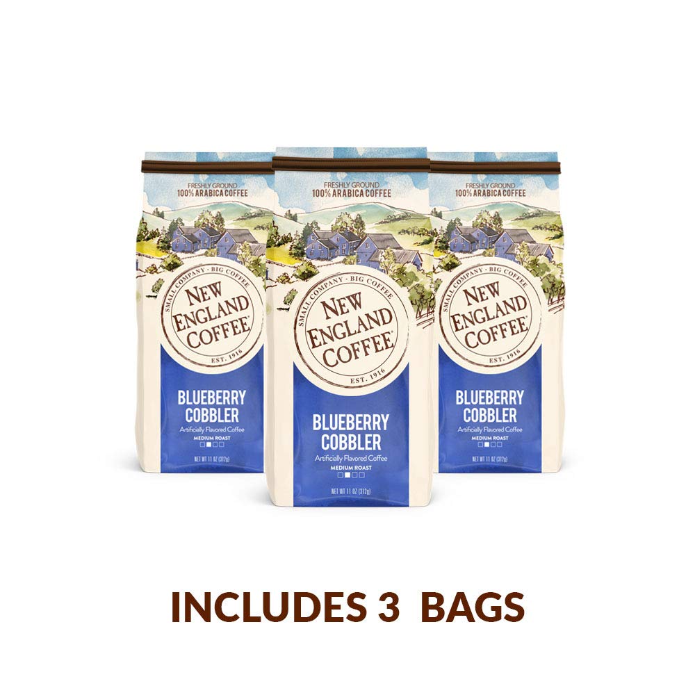 New England Coffee Blueberry Cobbler Medium Roast Ground Coffee — 11oz Bag (Pack of 3)