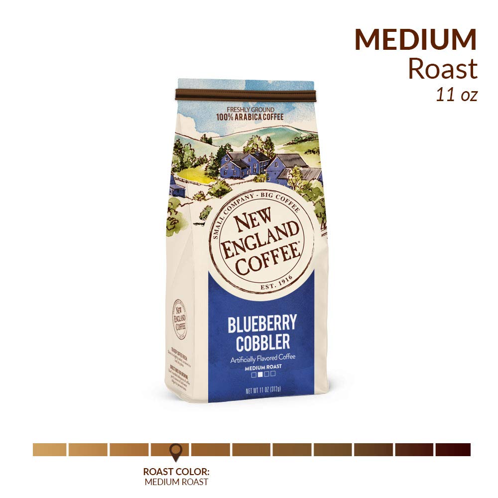 New England Coffee Blueberry Cobbler Medium Roast Ground Coffee — 11oz Bag (Pack of 3)