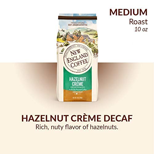 New England Coffee Hazelnut Creme Decaf Ground Coffee – Medium Roast, 10oz Bags (Pack of 3)