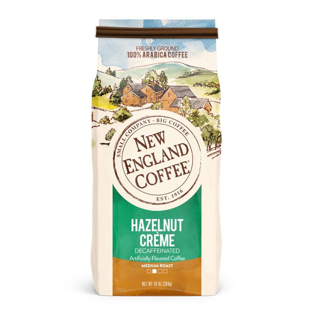 New England Coffee Hazelnut Creme Decaf Ground Coffee – Medium Roast, 10oz Bags (Pack of 3)