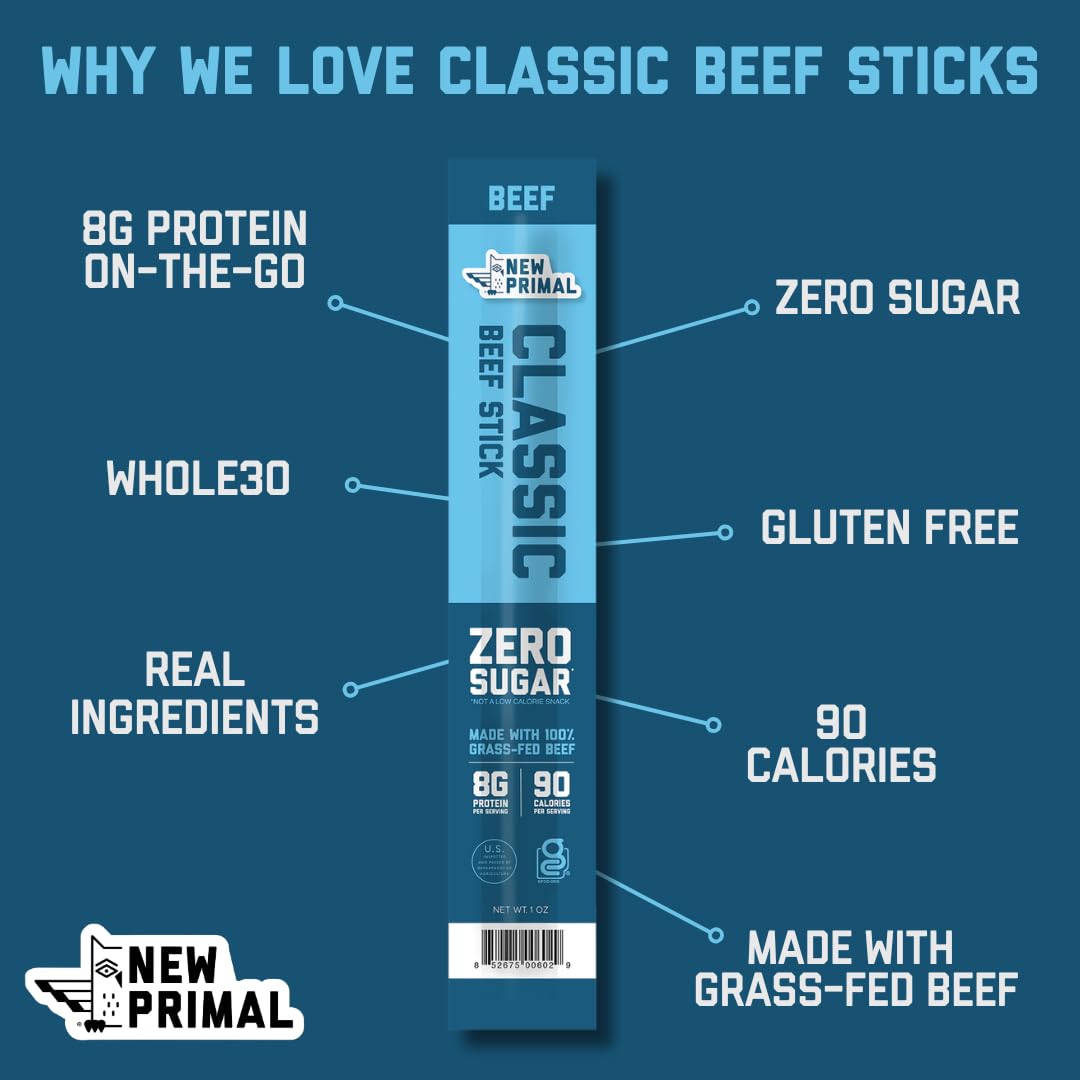 New Primal Meat Sticks Sampler – Grass-Fed Beef & All-Natural Chicken, Keto & Gluten-Free, 10-Count Variety Pack