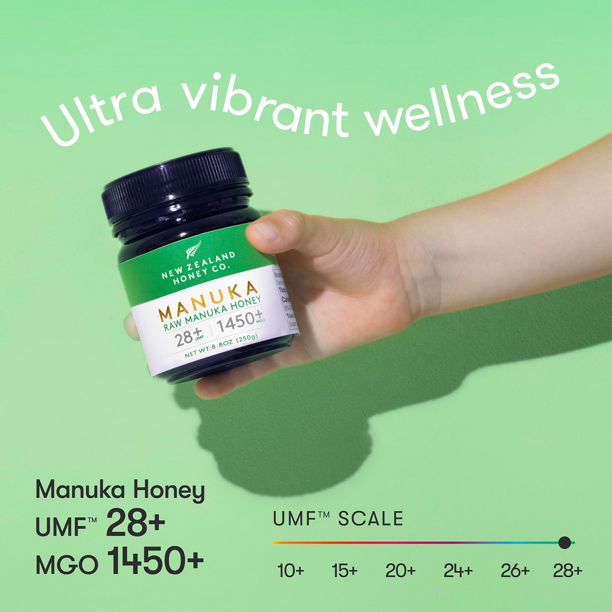 New Zealand Honey Co. Raw Manuka Honey UMF 28+ | UMF Certified, MGO 1450+, 8.8oz