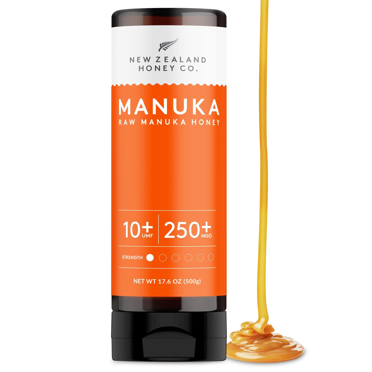New Zealand Honey Co. Pure Manuka Honey UMF 10+ / MGO 250+ – 17.6oz (500g) Squeeze Bottle