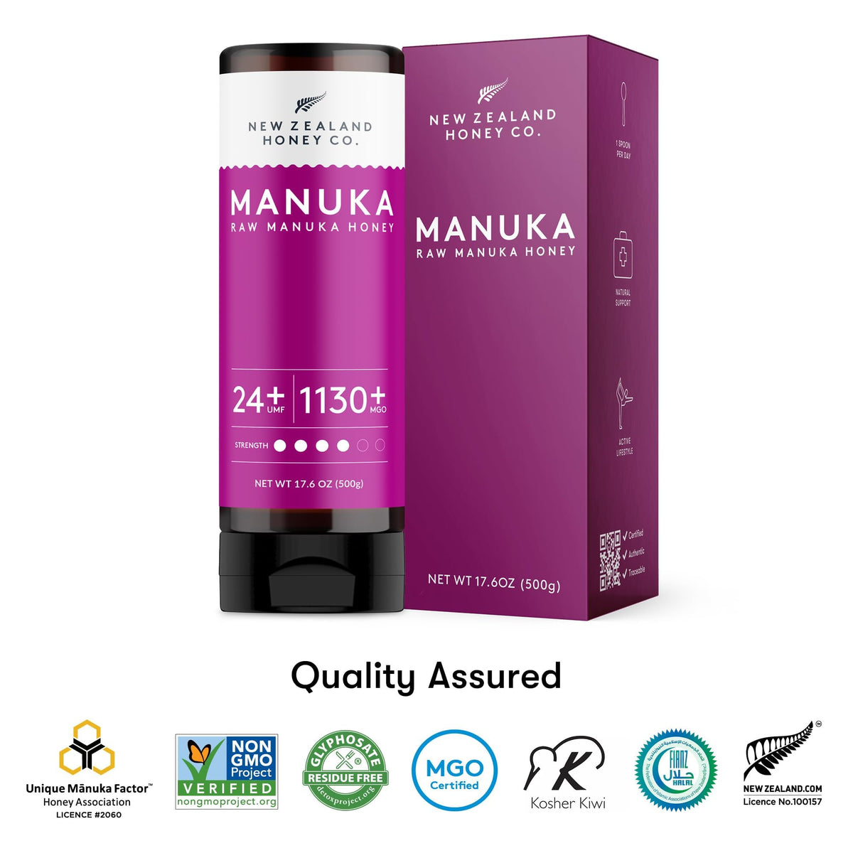 New Zealand Honey Co. Pure Manuka Honey UMF 24+ – 17.6oz / 500g Raw Honey