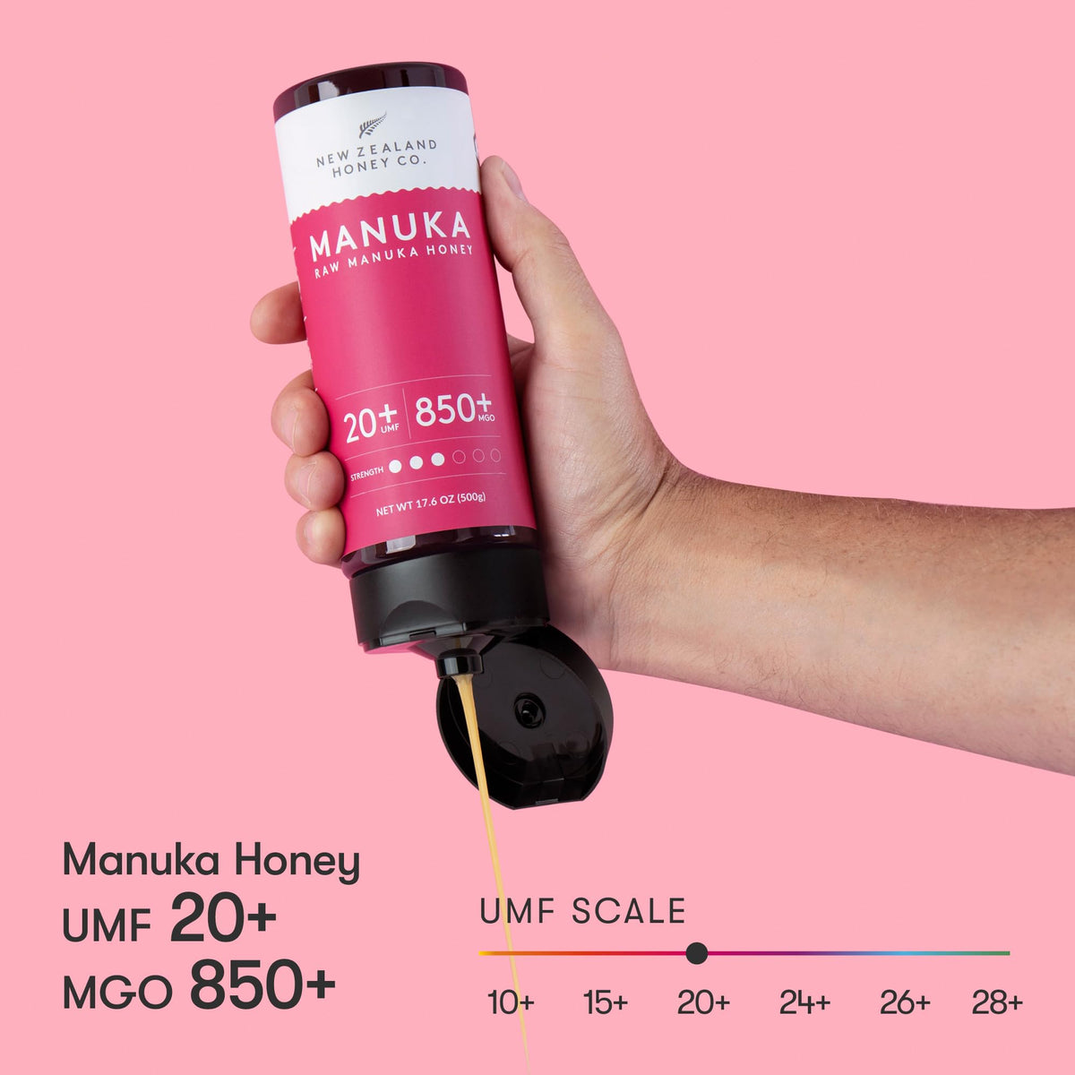 New Zealand Honey Co. Pure Manuka Honey UMF 20+ | 500g Squeezable Bottle