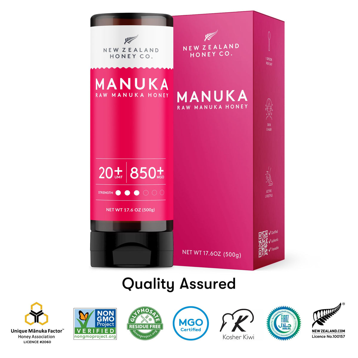 New Zealand Honey Co. Pure Manuka Honey UMF 20+ | 500g Squeezable Bottle