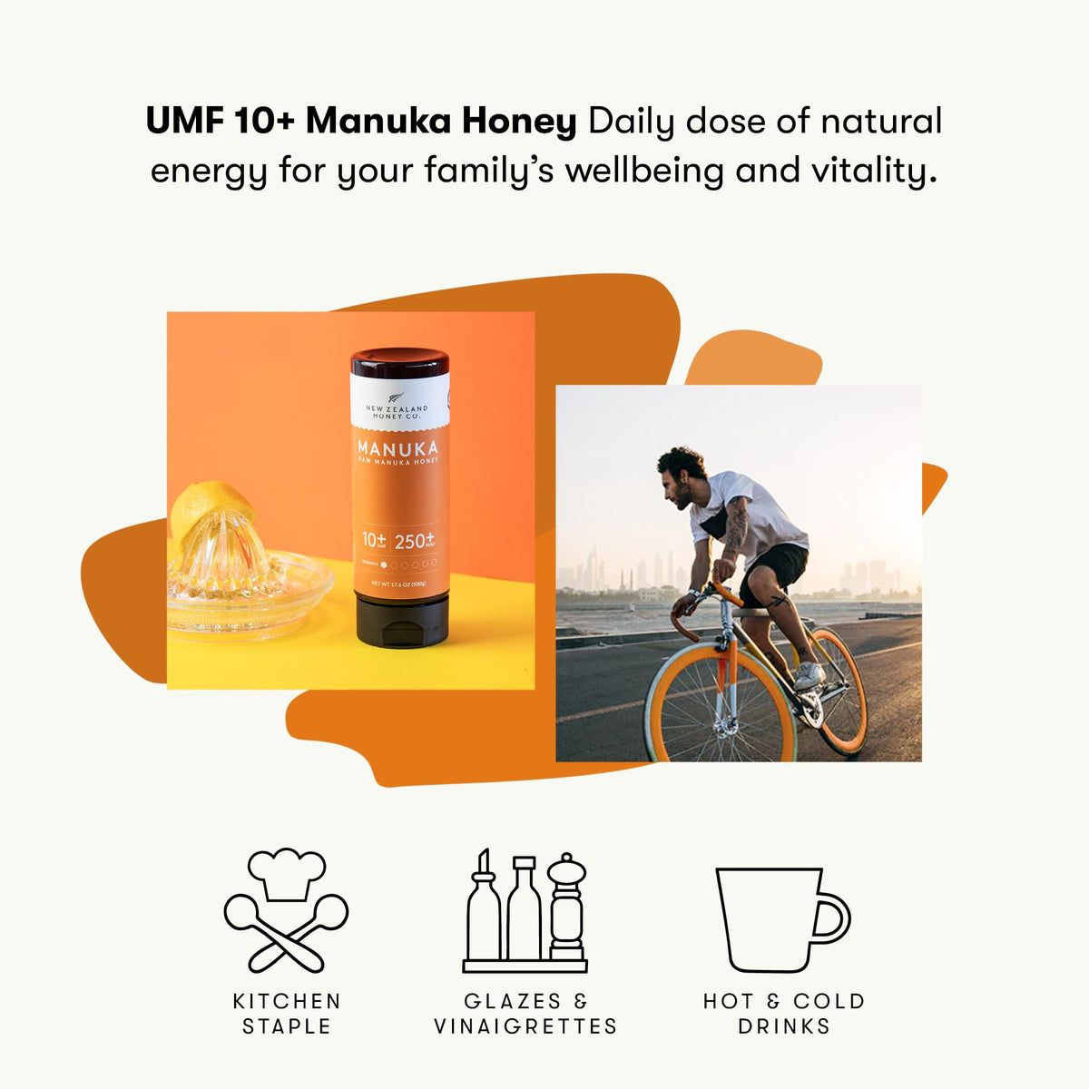 New Zealand Honey Co. Pure Manuka Honey UMF 10+ / MGO 250+ – 17.6oz (500g) Squeeze Bottle
