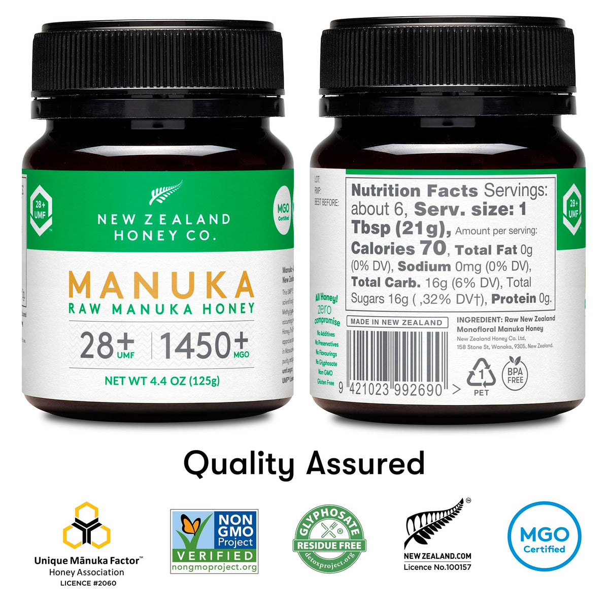 New Zealand Honey Co. Raw Manuka Honey UMF 28+ | MGO 1450+ | UMF Certified | 4.4oz
