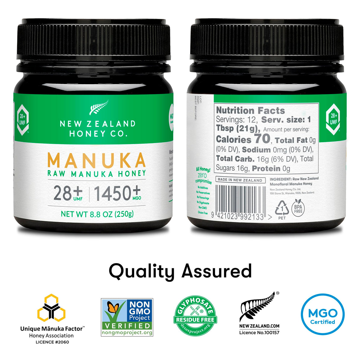 New Zealand Honey Co. Raw Manuka Honey UMF 28+ | UMF Certified, MGO 1450+, 8.8oz