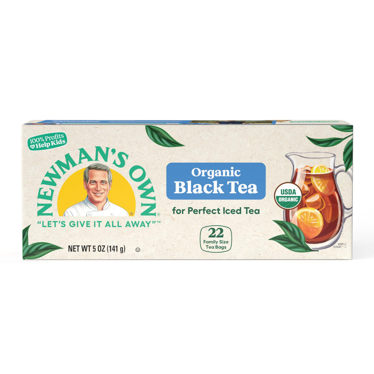 Newman's Own Organic Black Tea – Unsweetened, 22 Bags/Box, Pack of 6 (USDA Organic, Kosher)