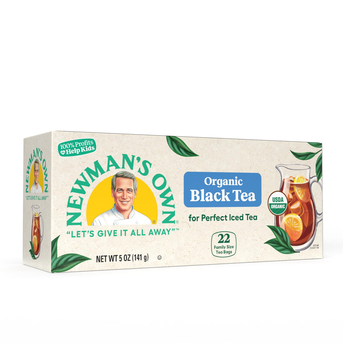 Newman's Own Organic Black Tea – Unsweetened, 22 Bags/Box, Pack of 6 (USDA Organic, Kosher)