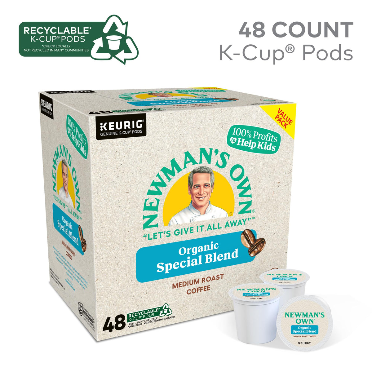 Newman's Own Organic Special Blend K-Cup Pods – Medium Roast Coffee, 48 Count, Keurig Compatible