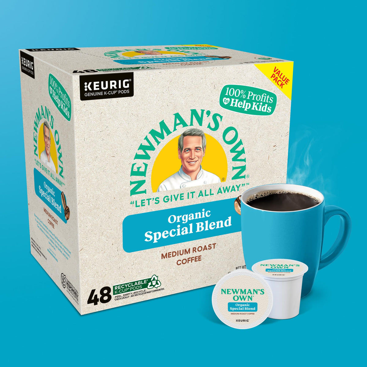 Newman's Own Organic Special Blend K-Cup Pods – Medium Roast Coffee, 48 Count, Keurig Compatible