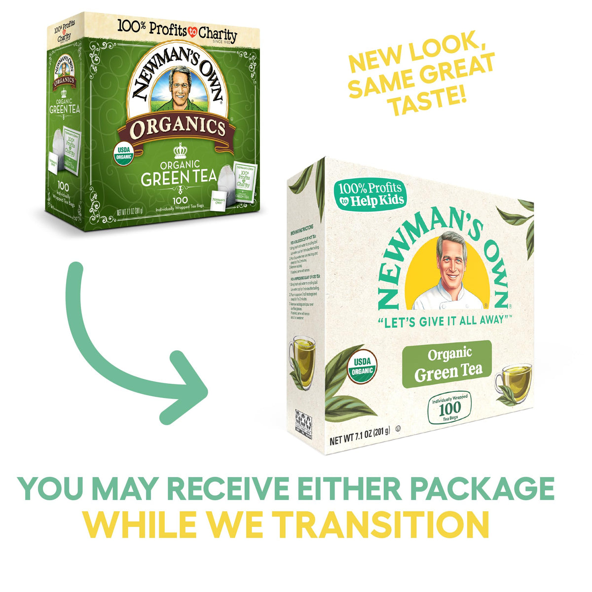 Newman's Own Organics Green Tea — 100 Tea Bags per Box (Pack of 5)
