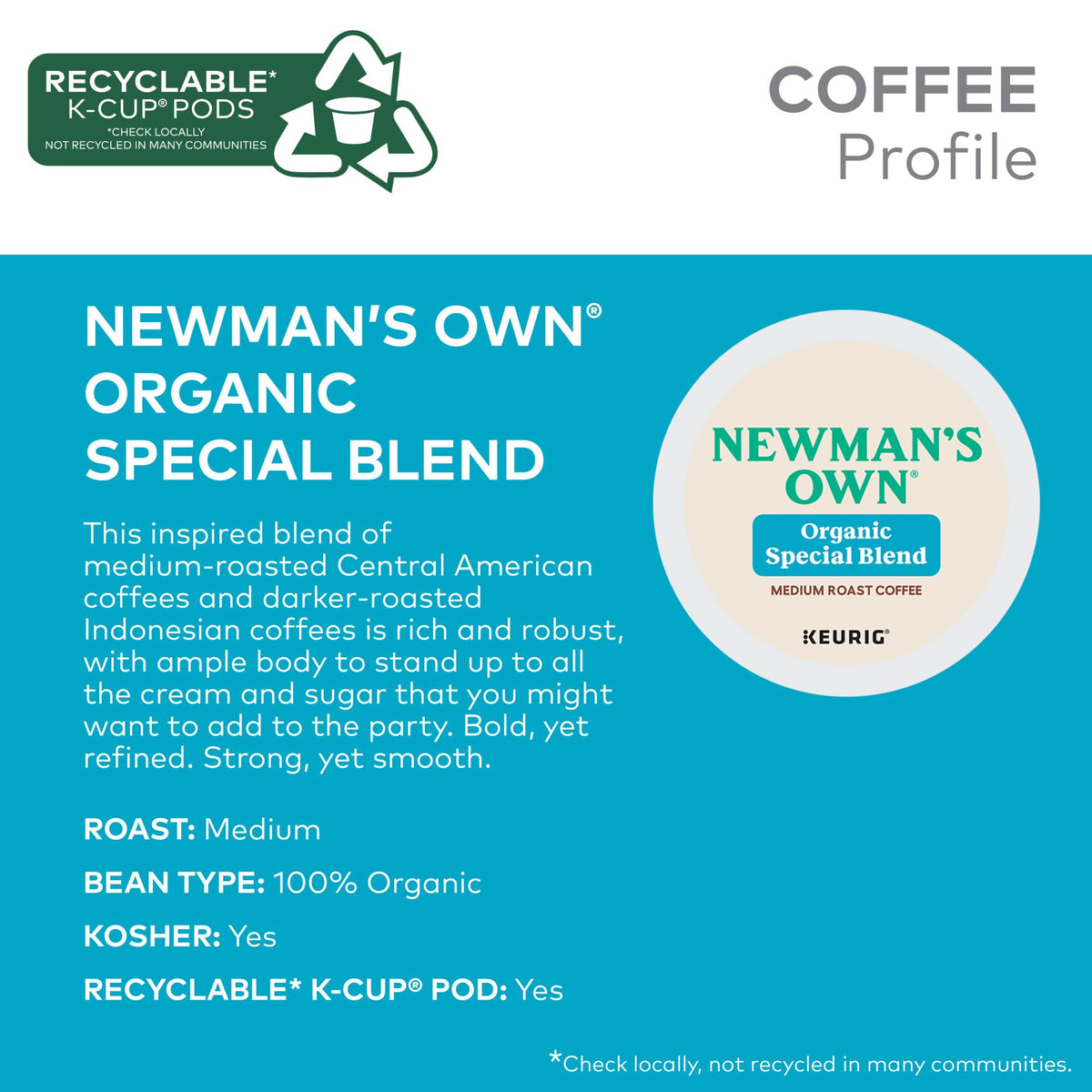 Newman's Own Organics Special Blend K-Cup Pods – Medium Roast Coffee, 32 Count