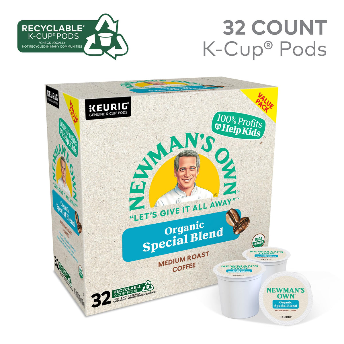 Newman's Own Organics Special Blend K-Cup Pods – Medium Roast Coffee, 32 Count