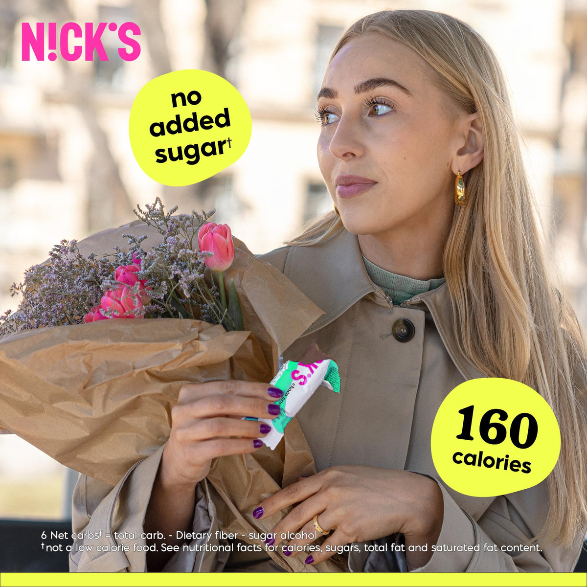 N!CK'S Choco Crush Bar – No Added Sugar, Gluten Free, 160 Calories, 15-Pack