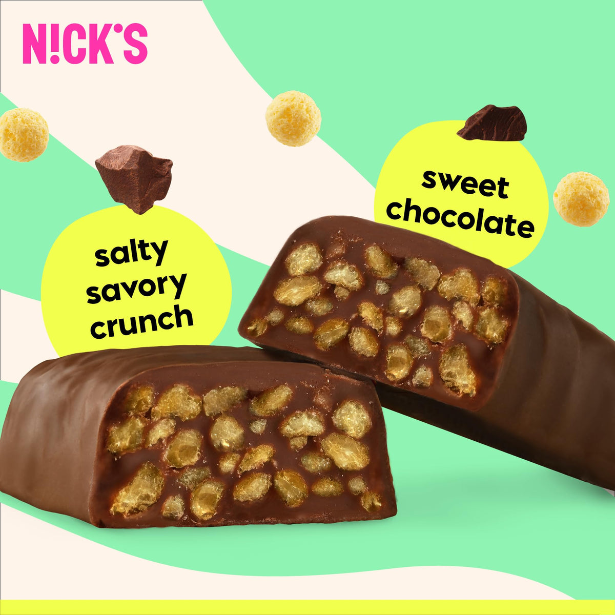 N!CK'S Choco Crush Bar – No Added Sugar, Gluten Free, 160 Calories, 15-Pack