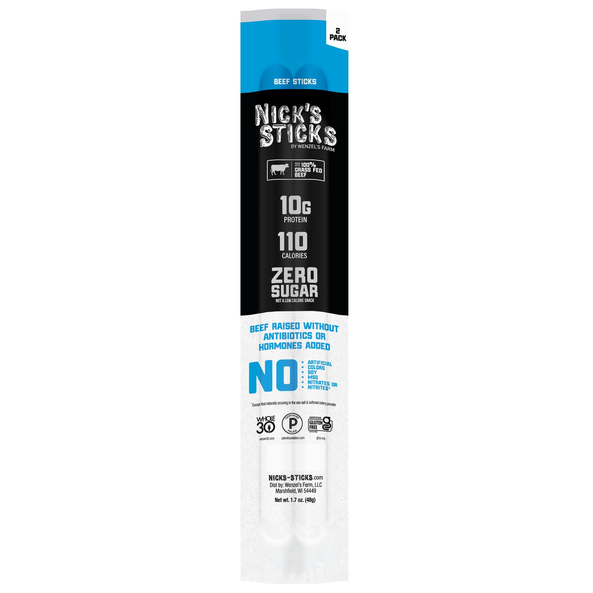 Nick's Sticks Clean & Balanced 100% Grass-Fed Beef Snack Sticks – Gluten Free, Keto & Paleo Approved – Made in USA (12 Twin Packs)